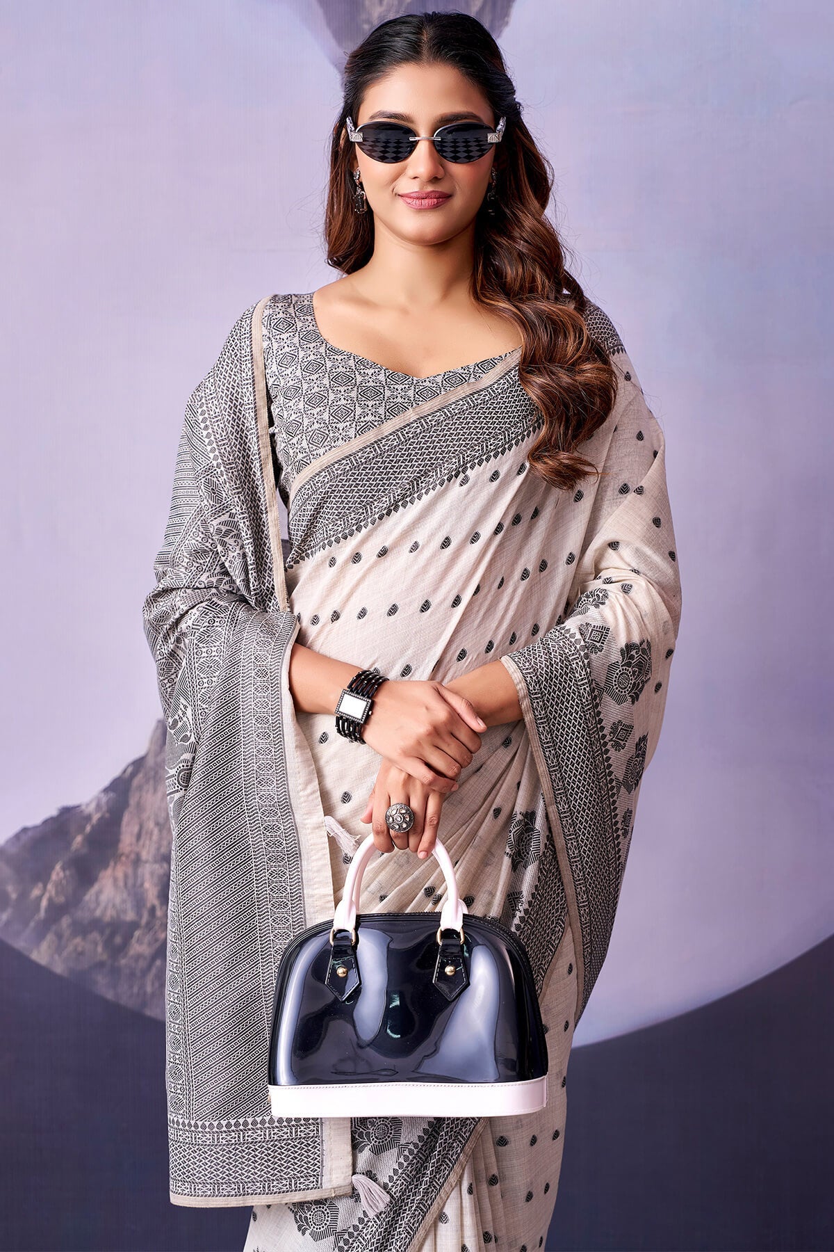 Buttery White and Black Cotton Silk Saree