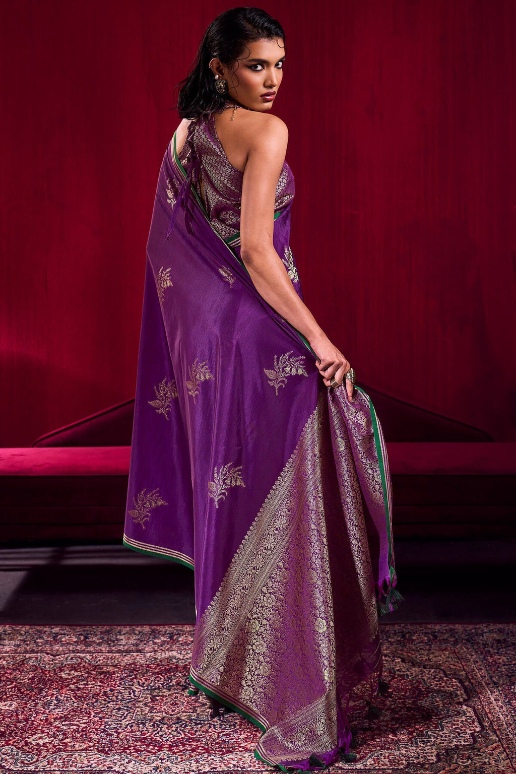 Byzantium Purple Banarasi satin silk saree