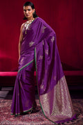 Byzantium Purple Banarasi satin silk saree