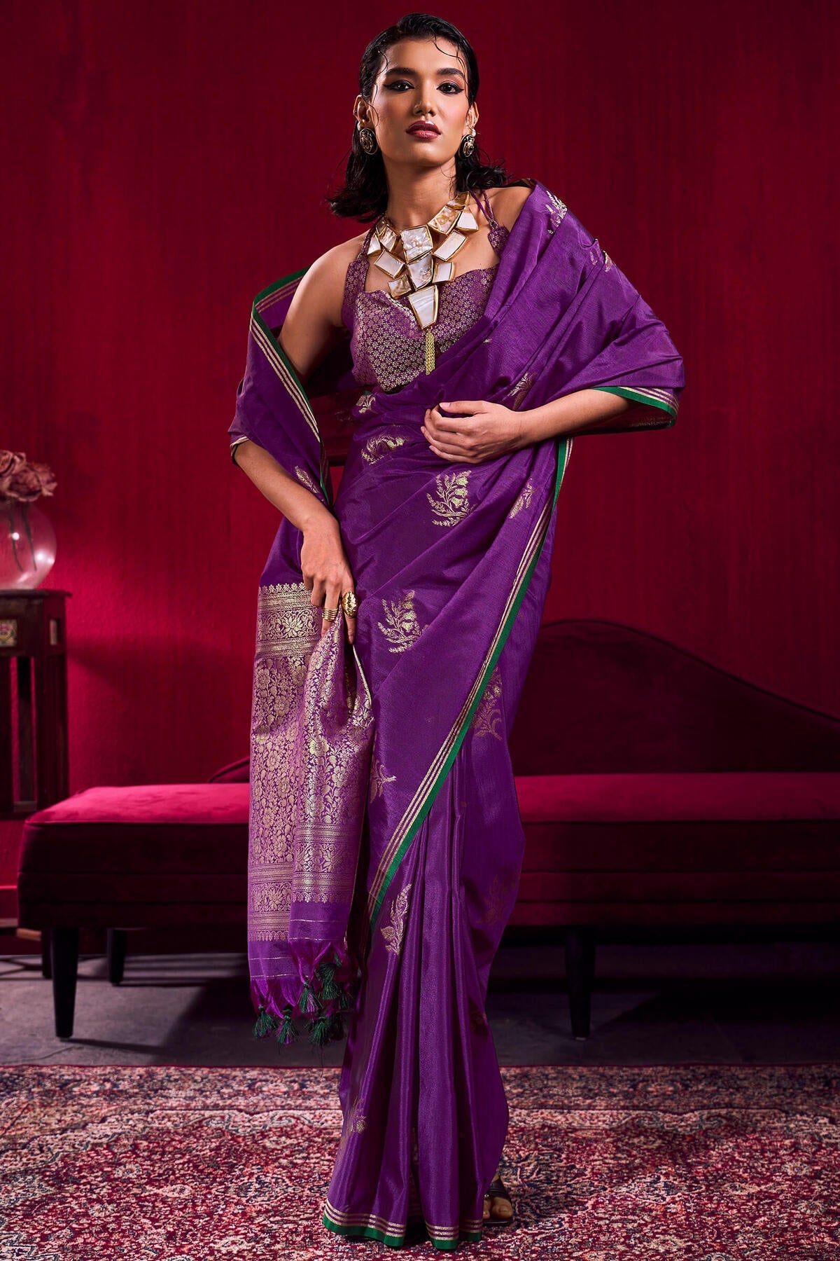 Byzantium Purple Banarasi satin silk saree