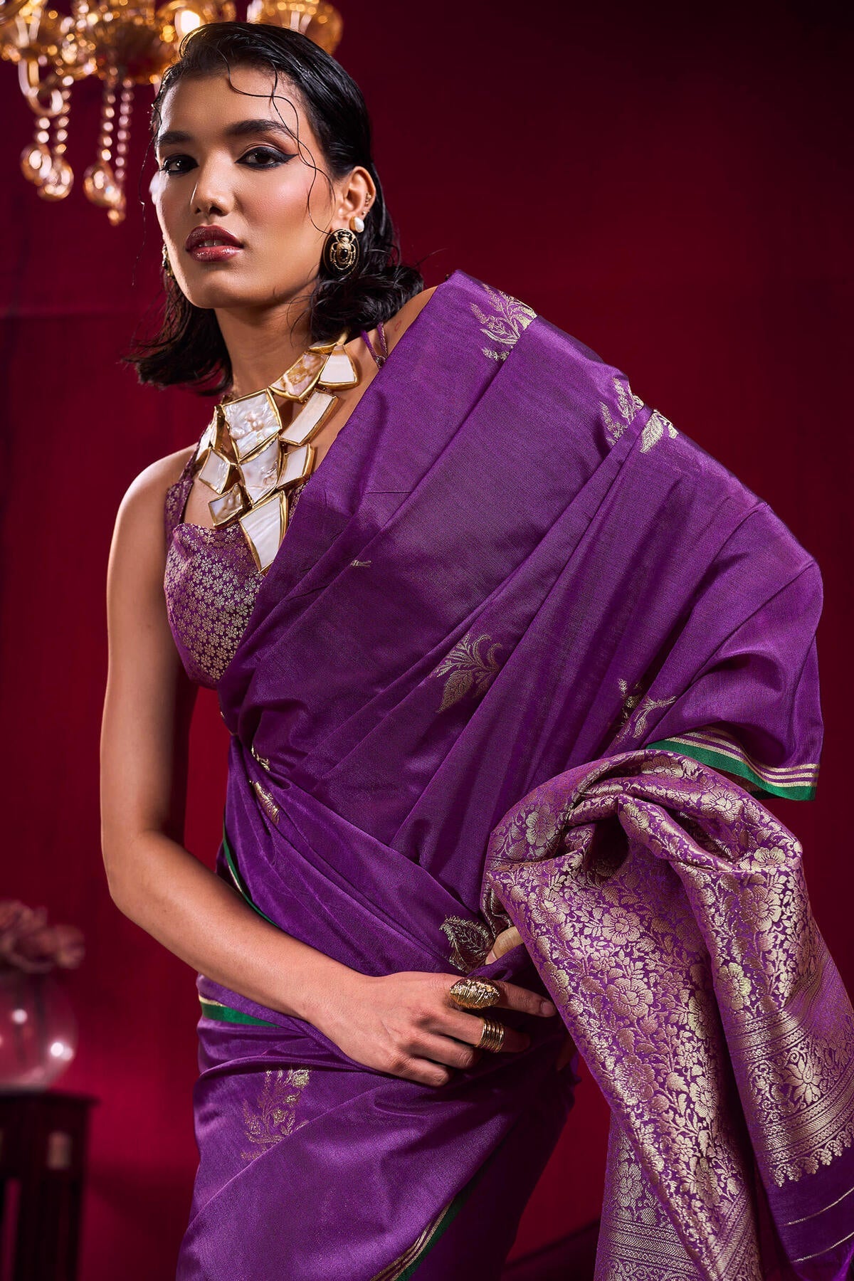 Byzantium Purple Banarasi satin silk saree