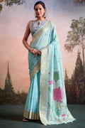 Cadet Blue Linen Silk Saree