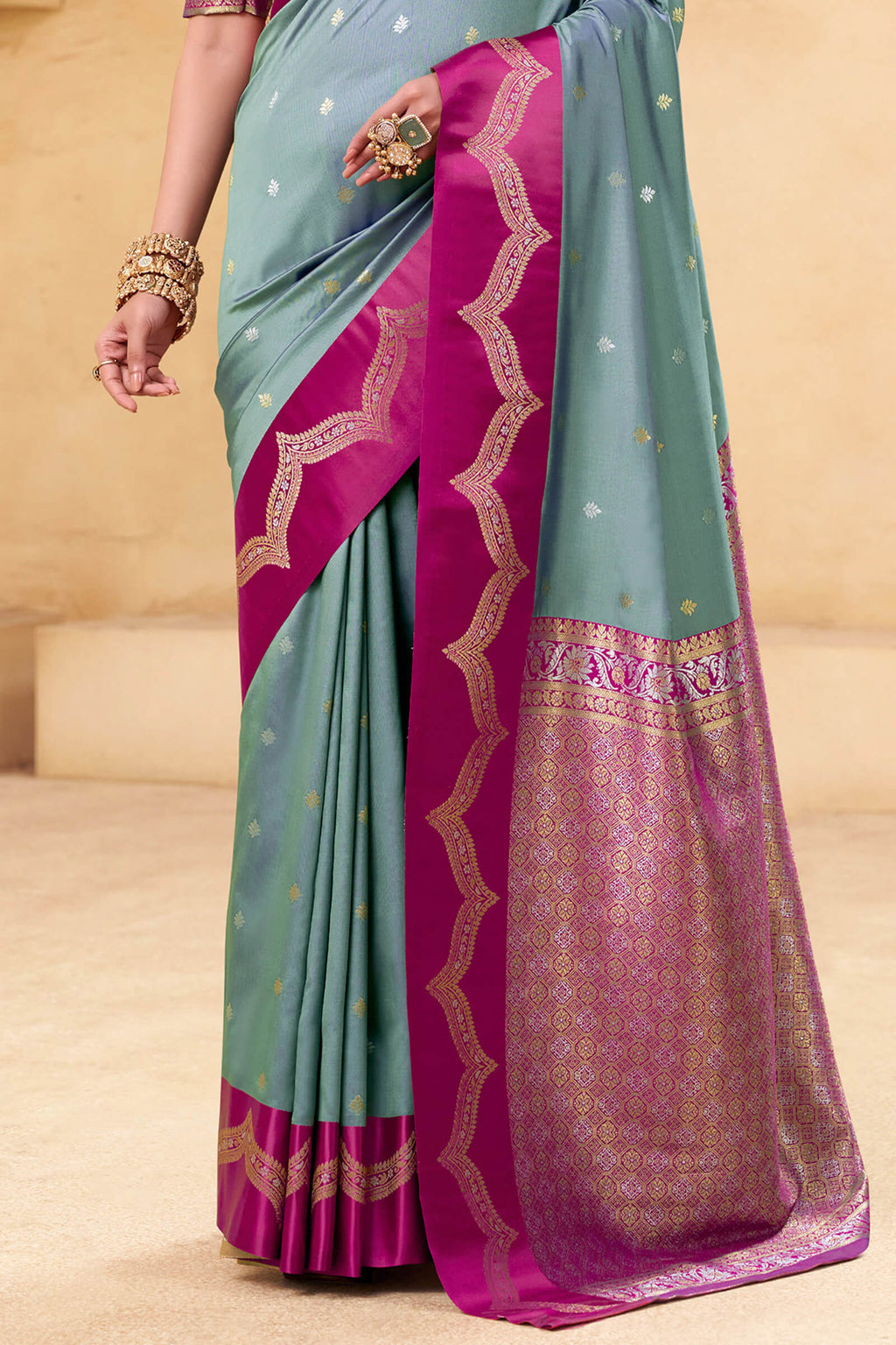 Cadet Grey Banarasi Satin Silk Saree