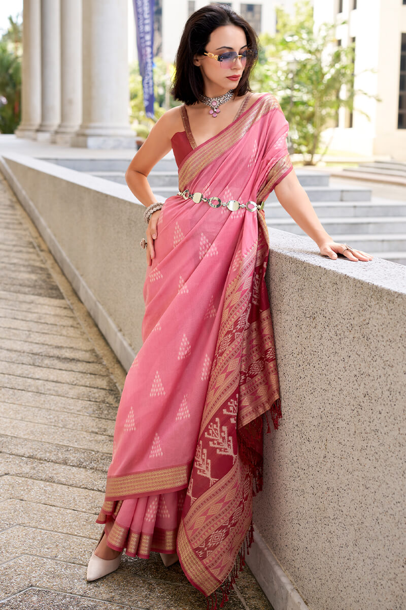 Cadillac Pink Banarasi Soft Silk Saree