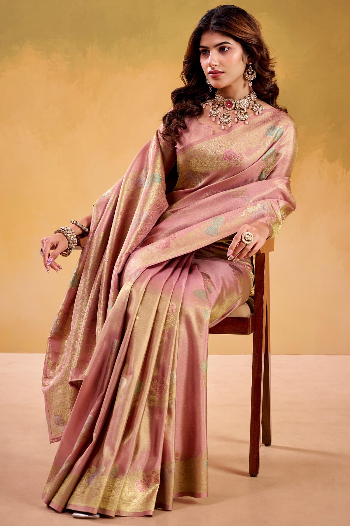 Cadillac Pink Banarasi Tissue Silk Saree