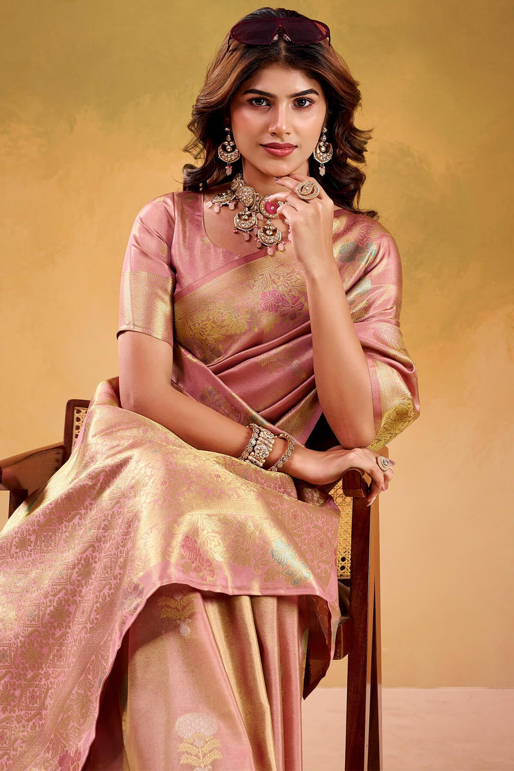 Cadillac Pink Banarasi Tissue Silk Saree
