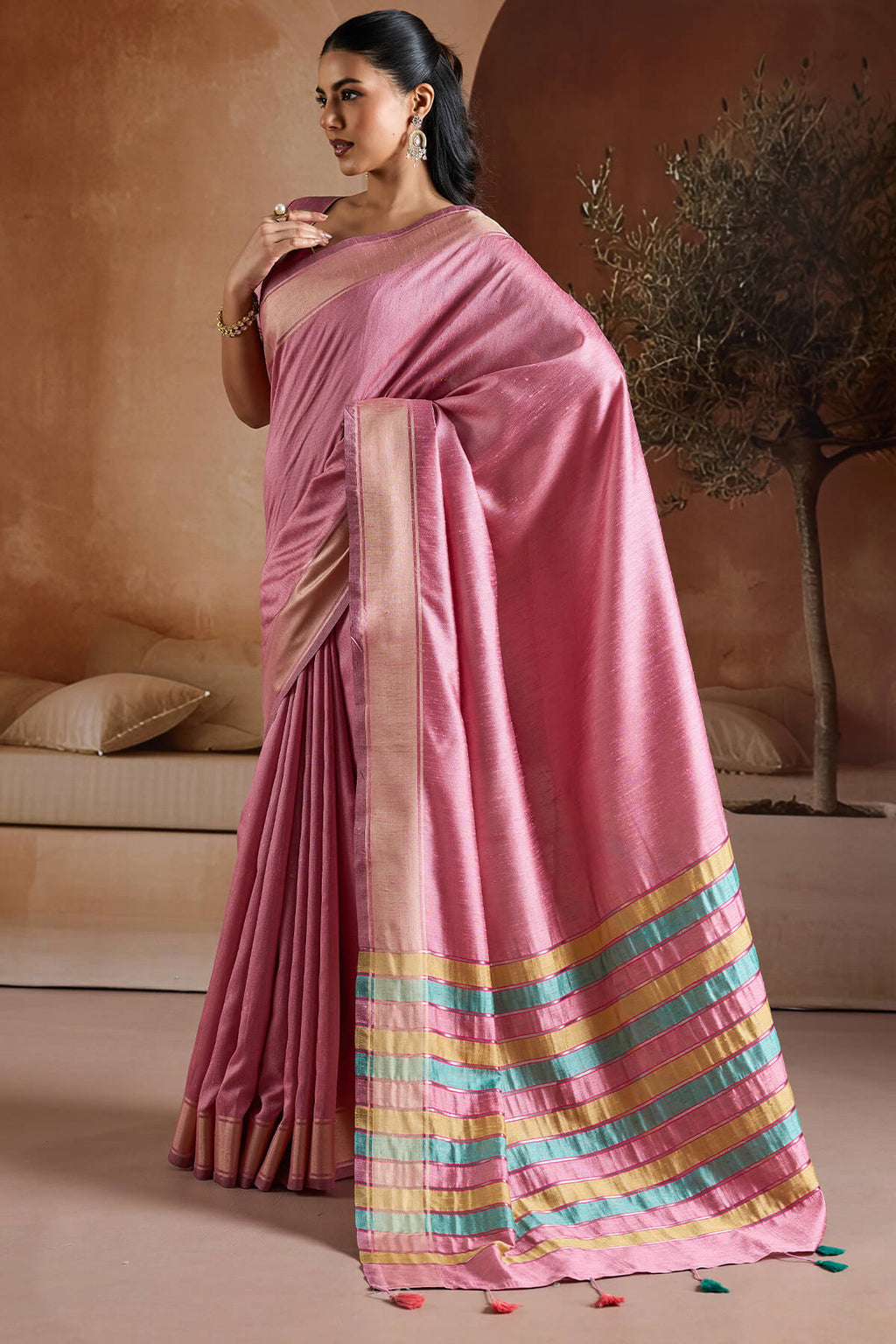 Cadillac Pink Bhagalpuri Silk Saree