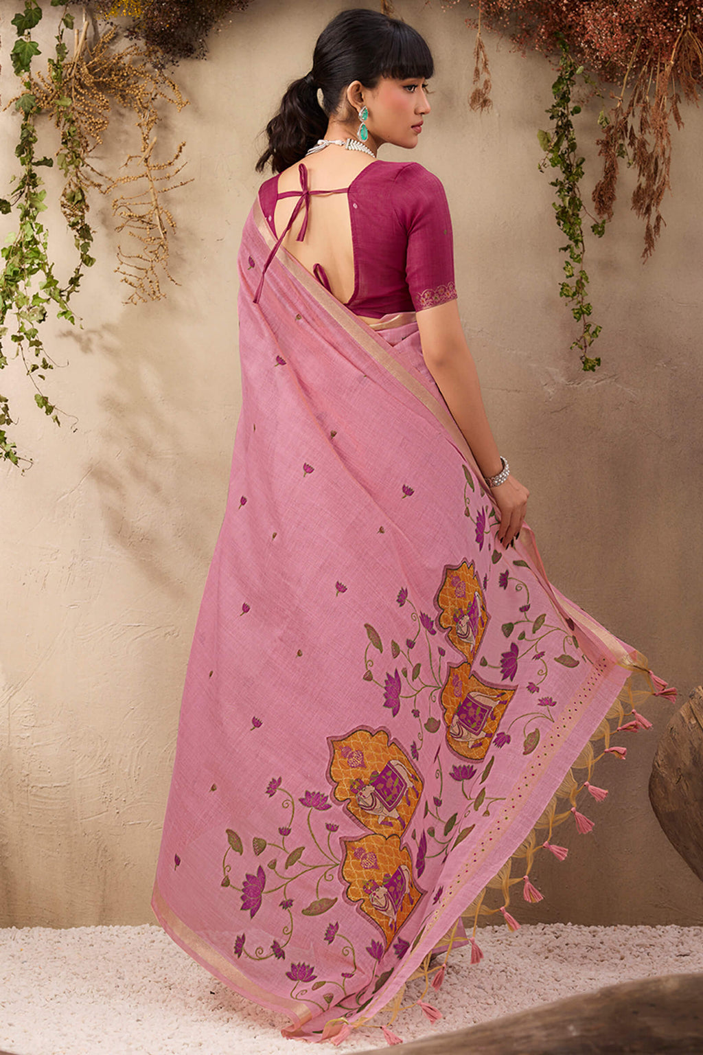Cadillac Pink Munga Cotton Silk Saree