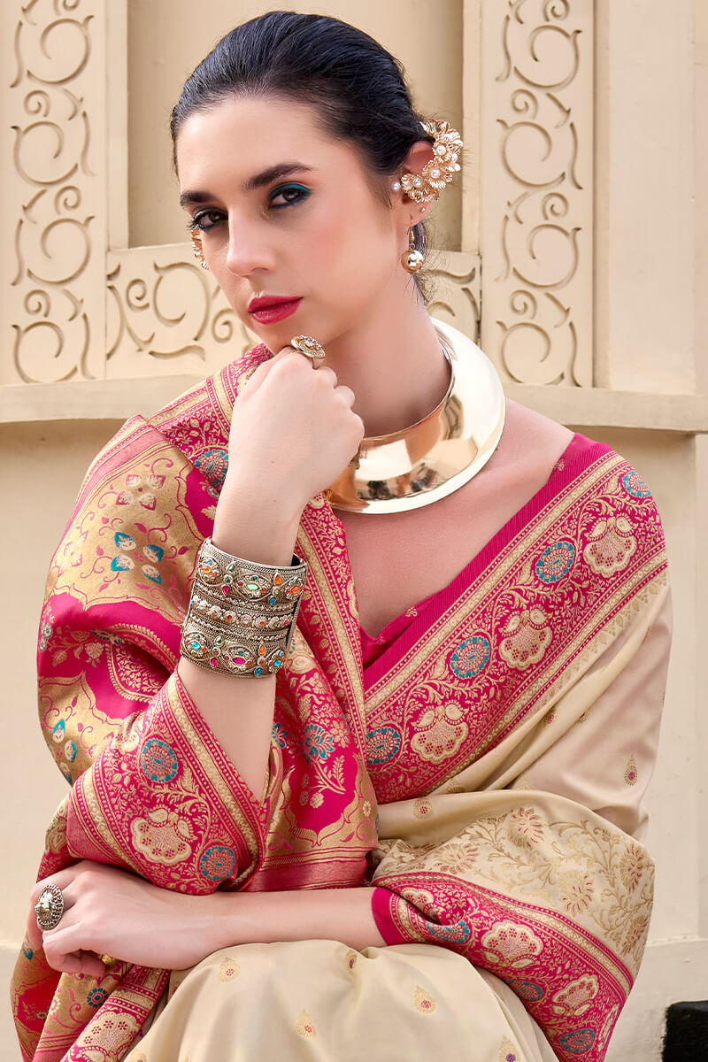 Cameo Beige Soft Banarasi Silk Saree