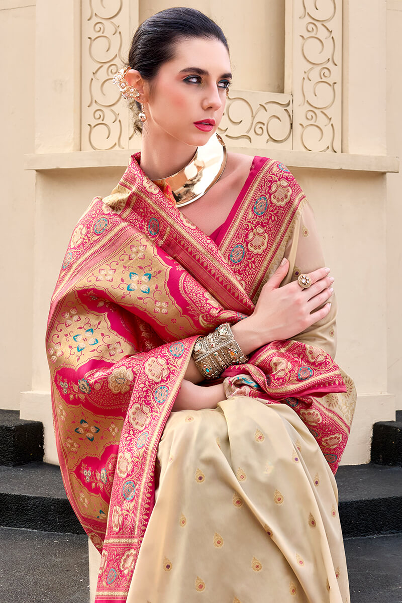 Cameo Beige Soft Banarasi Silk Saree