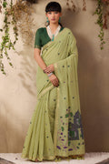 Camo Green Munga Cotton Silk Saree