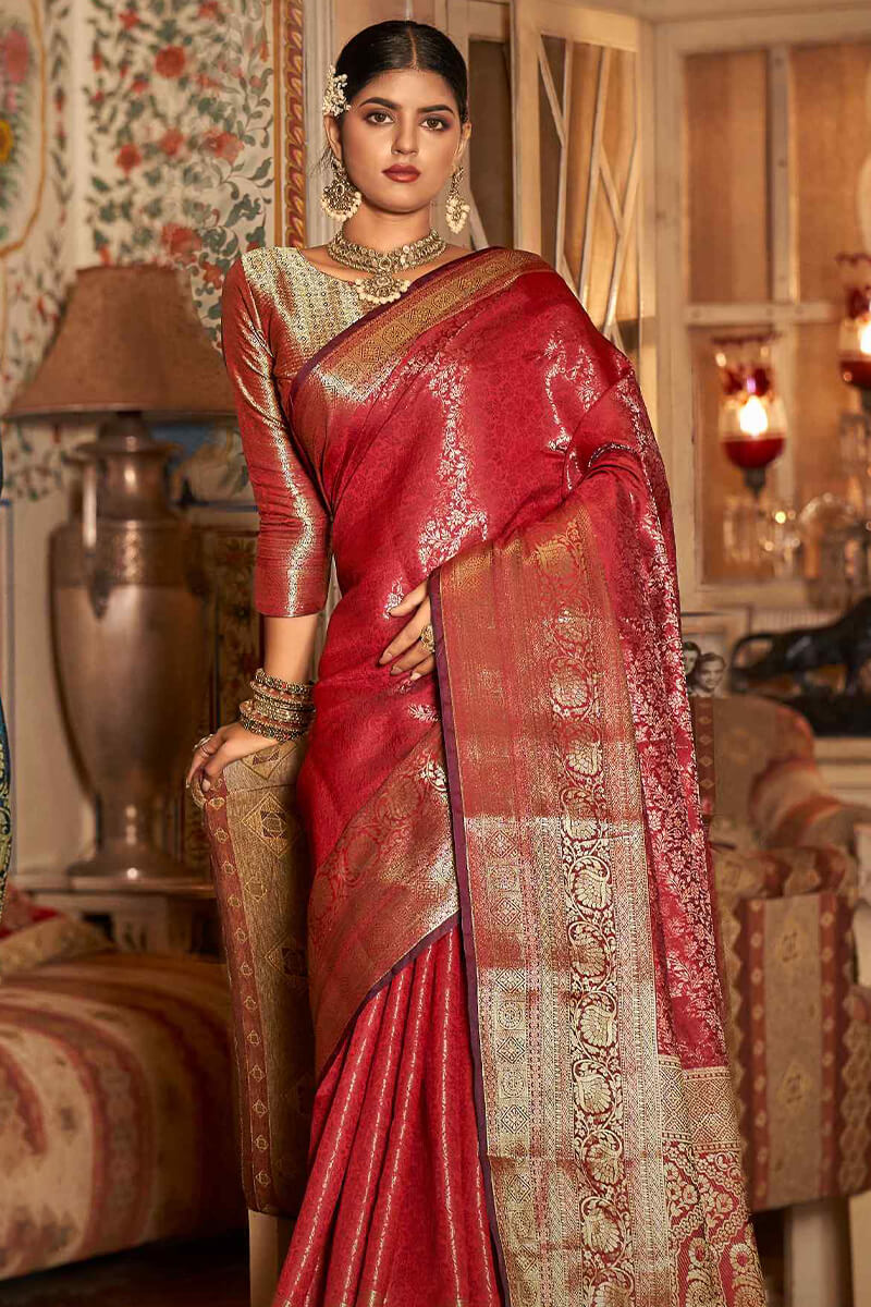 Cardinal Red Kanjivaram Silk Saree