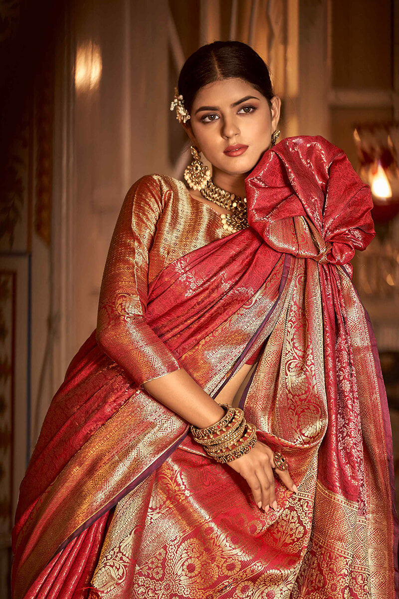 Cardinal Red Kanjivaram Silk Saree