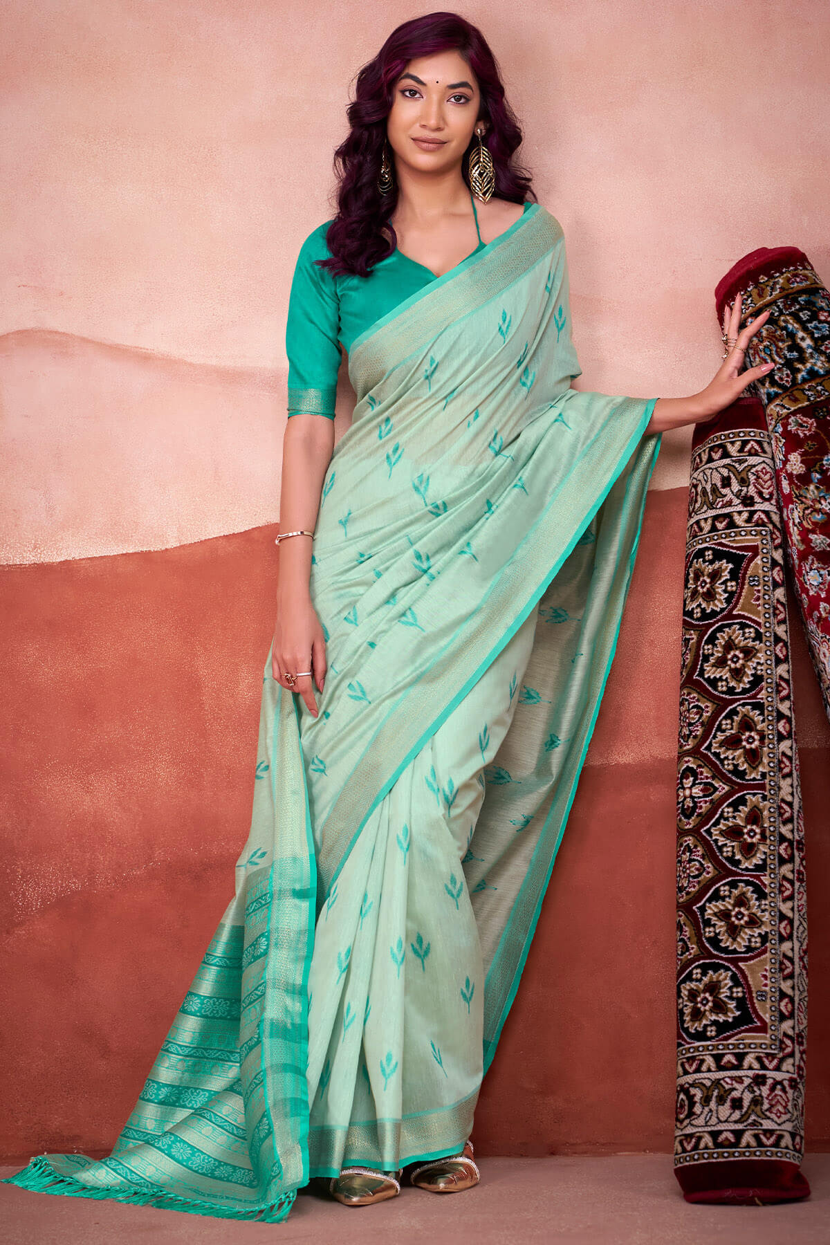 Caribbean Green Modal Cotton Silk Saree