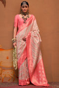 Cashmere Beige Handloom Banarasi Silk Saree