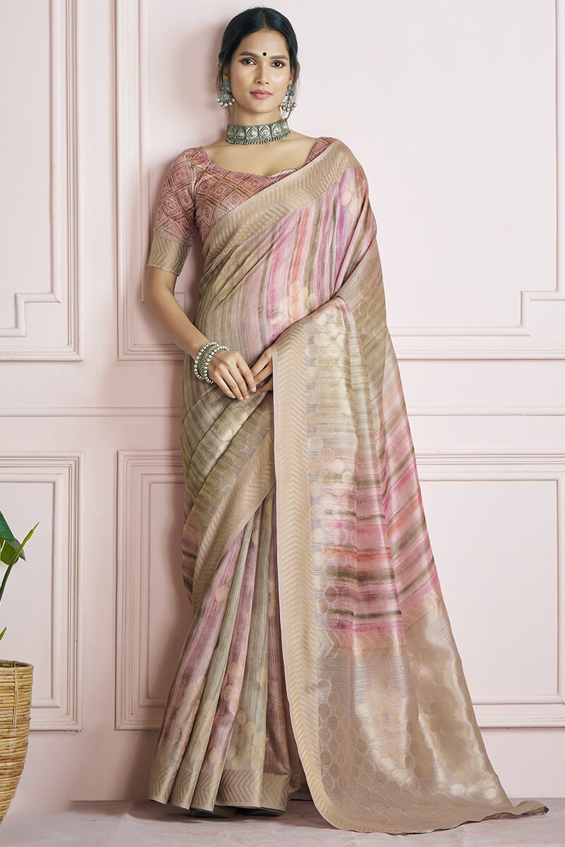 Cavern Pink Digital Printed Khadi Silk Saree