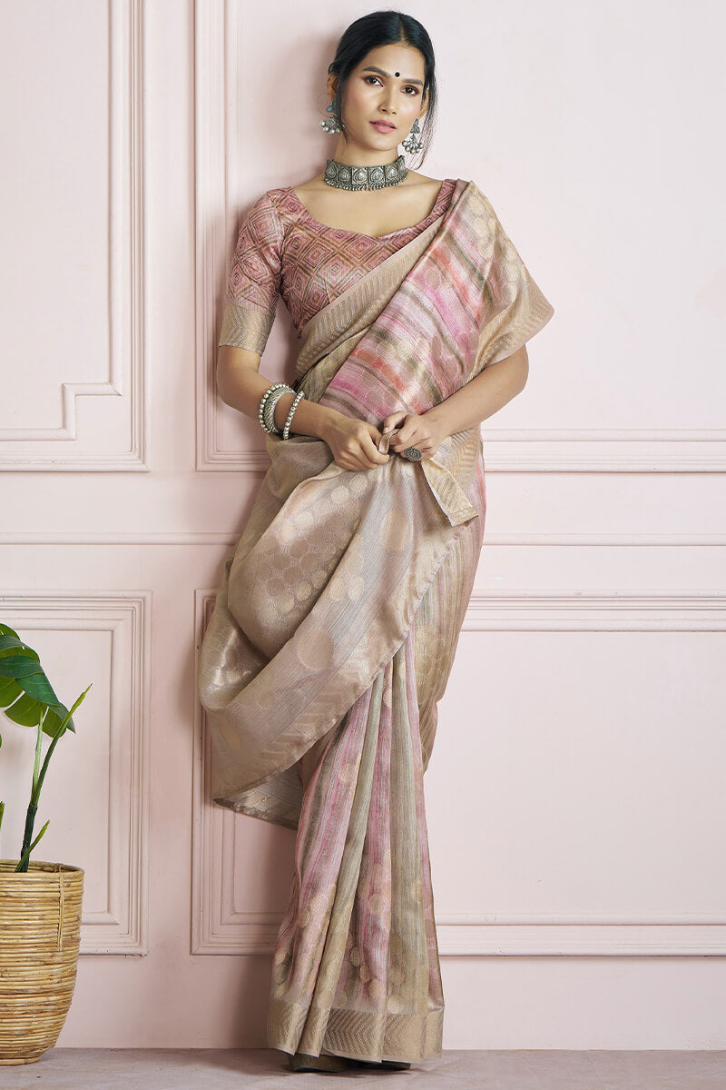 Cavern Pink Digital Printed Khadi Silk Saree