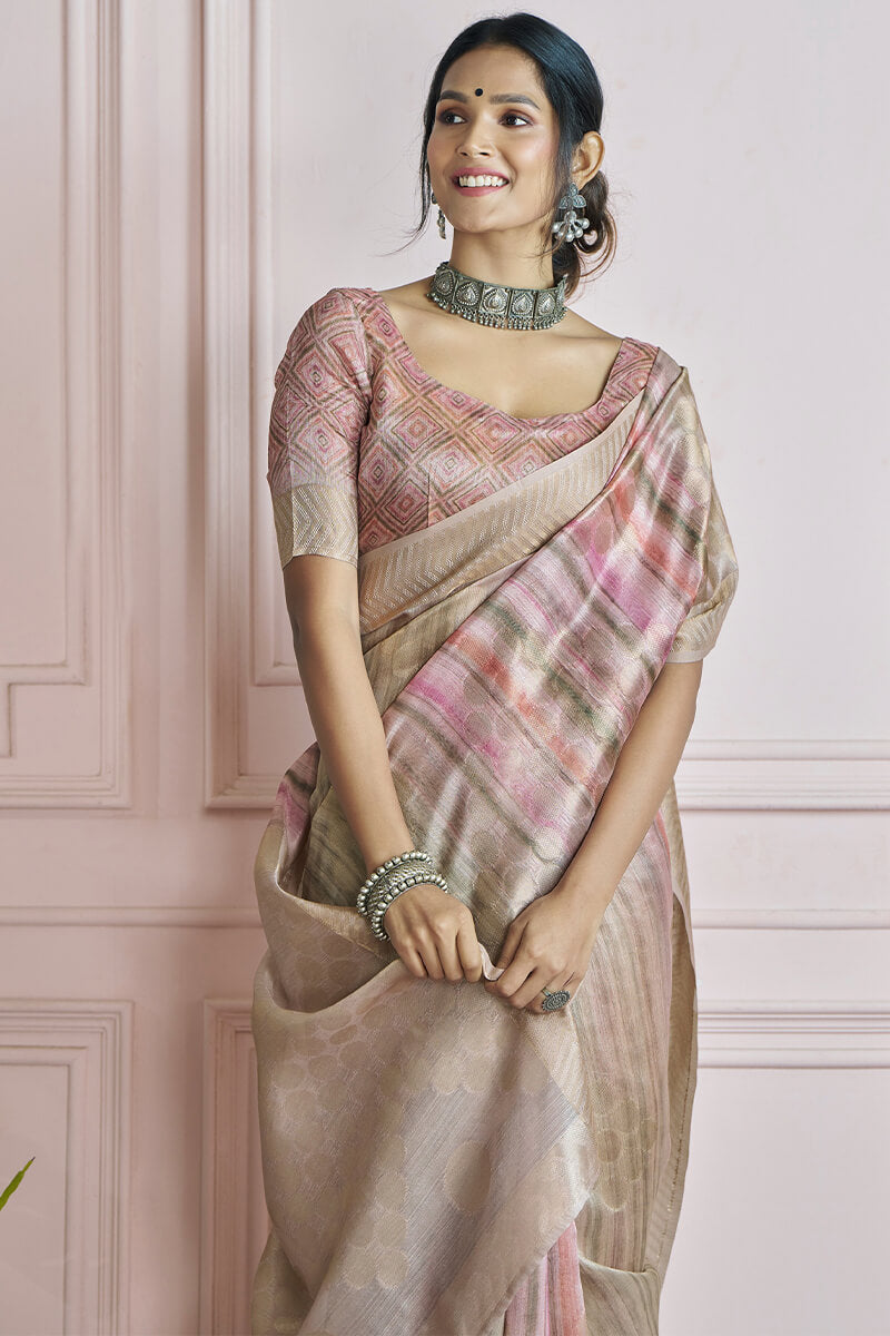Cavern Pink Digital Printed Khadi Silk Saree