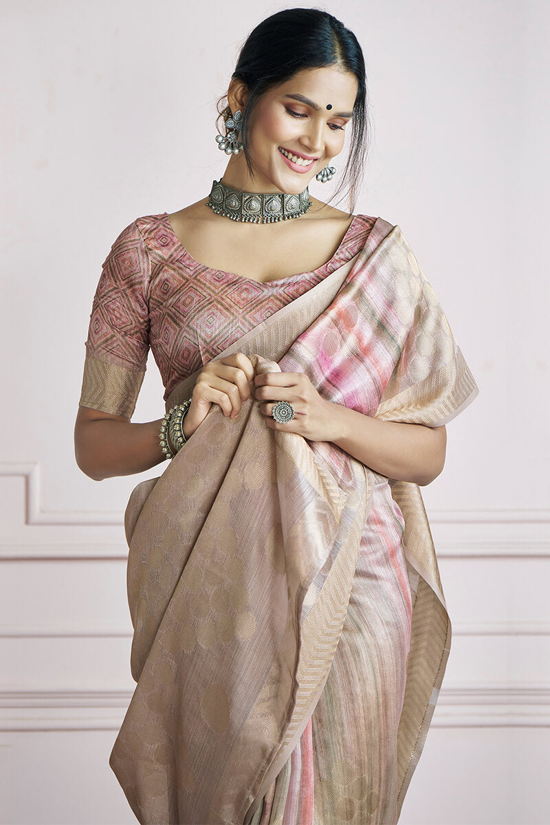 Cavern Pink Digital Printed Khadi Silk Saree