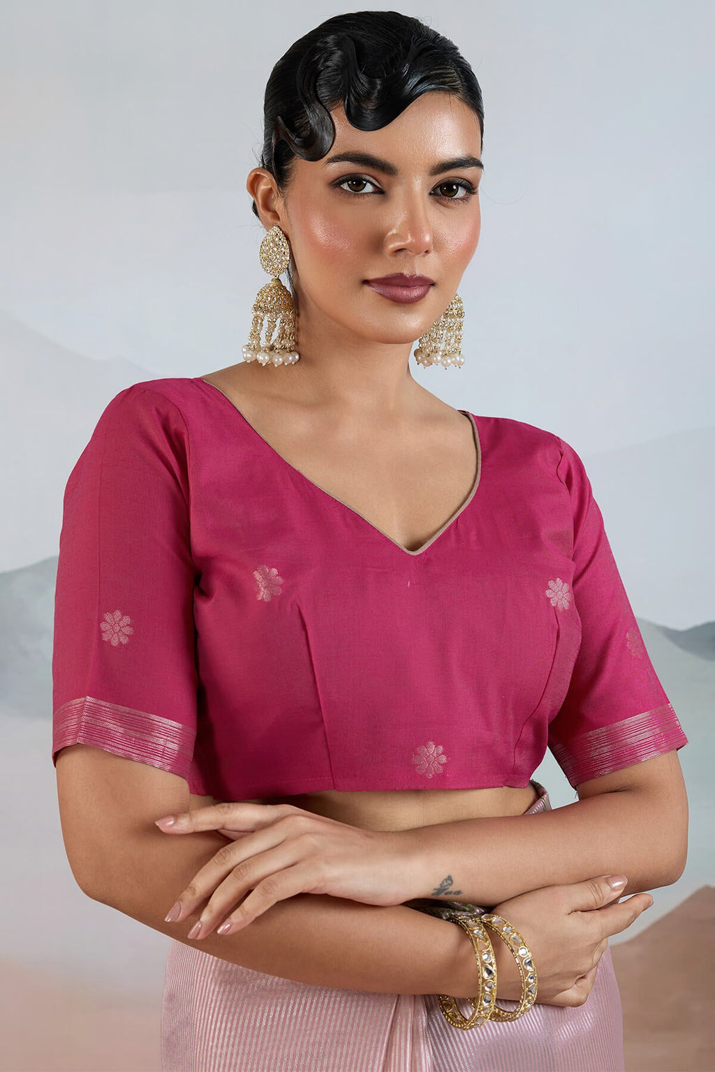 Cavern Pink Pure Tissue Silk Saree