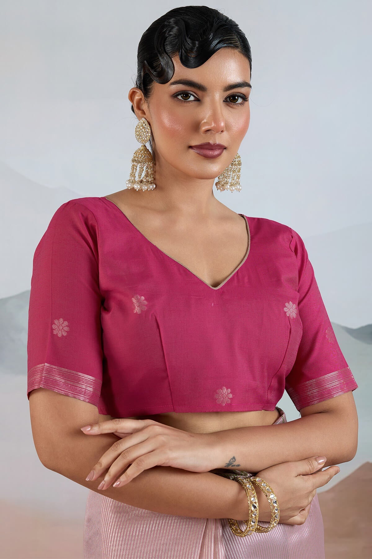 Cavern Pink Pure Tissue Silk Saree