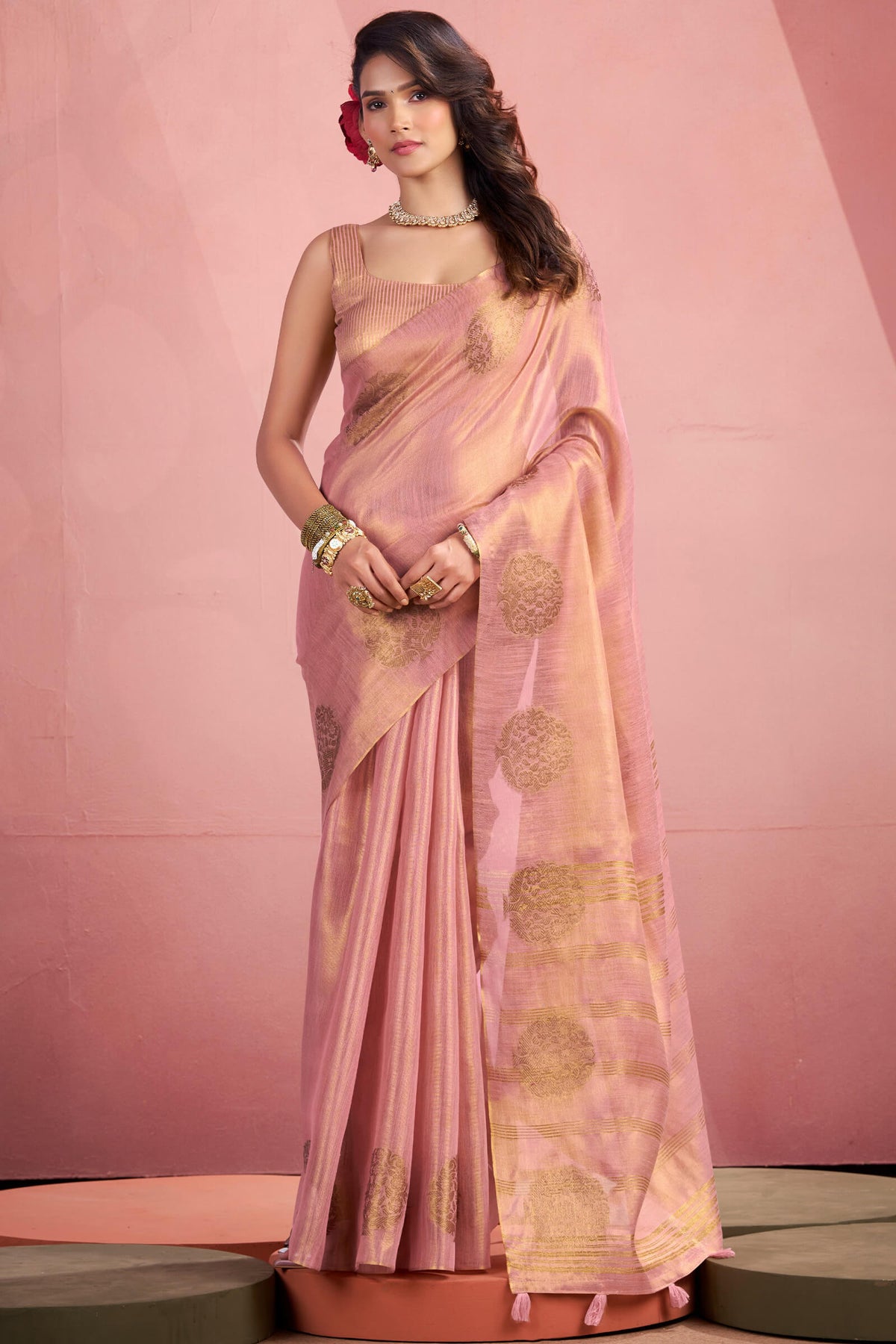 Cavern Pink Tissue Silk Saree