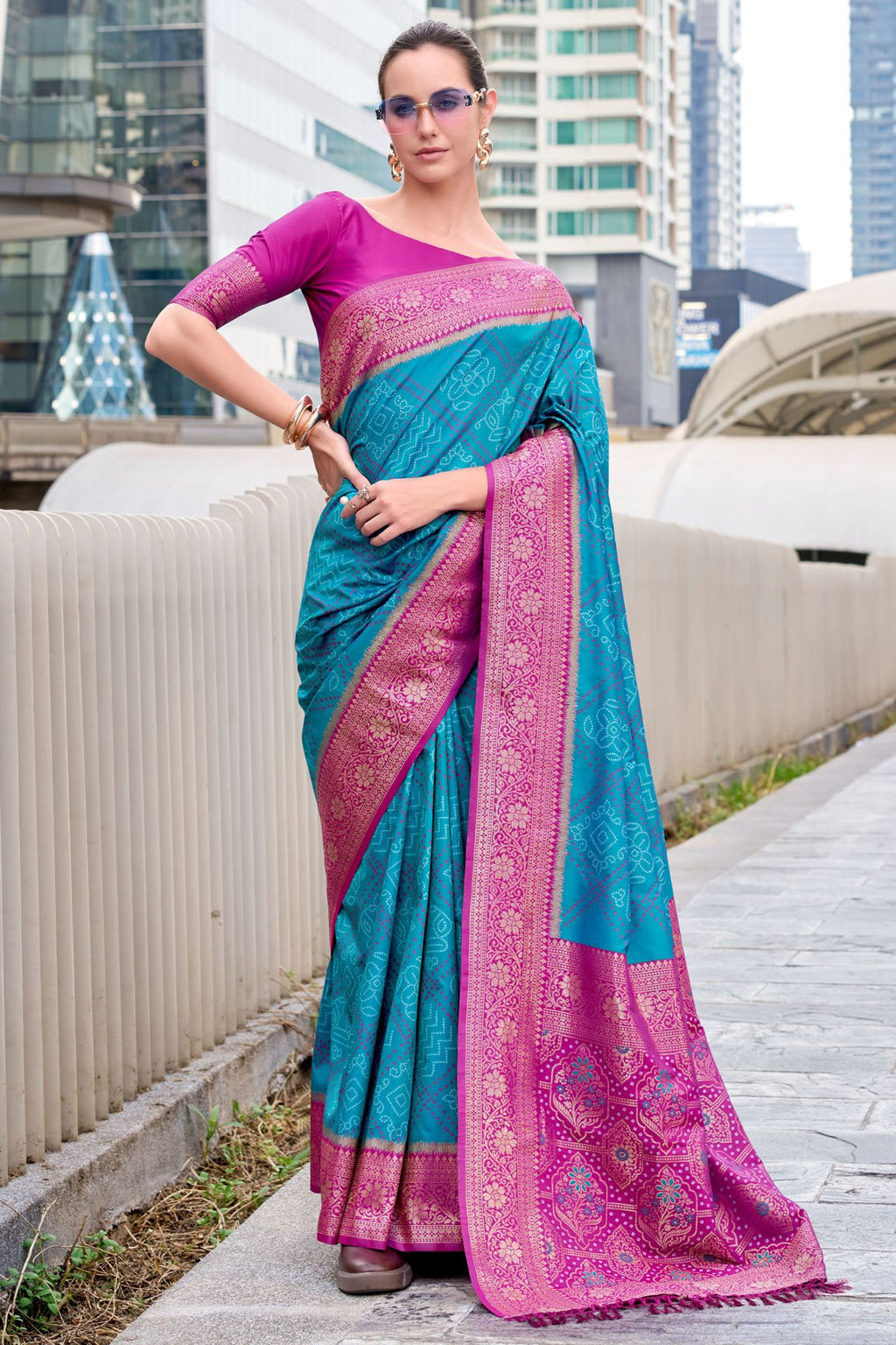 Cerulean Blue Soft Bandhani Saree