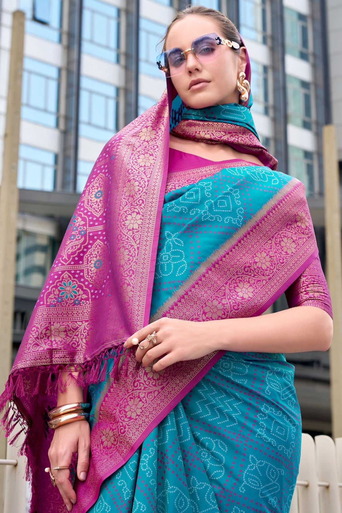 Cerulean Blue Soft Bandhani Saree