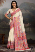 Champagne Beige Kashmiri Modal Pashmina Silk Saree