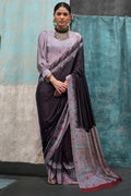 Charcoal Black Printed Crape Silk Saree