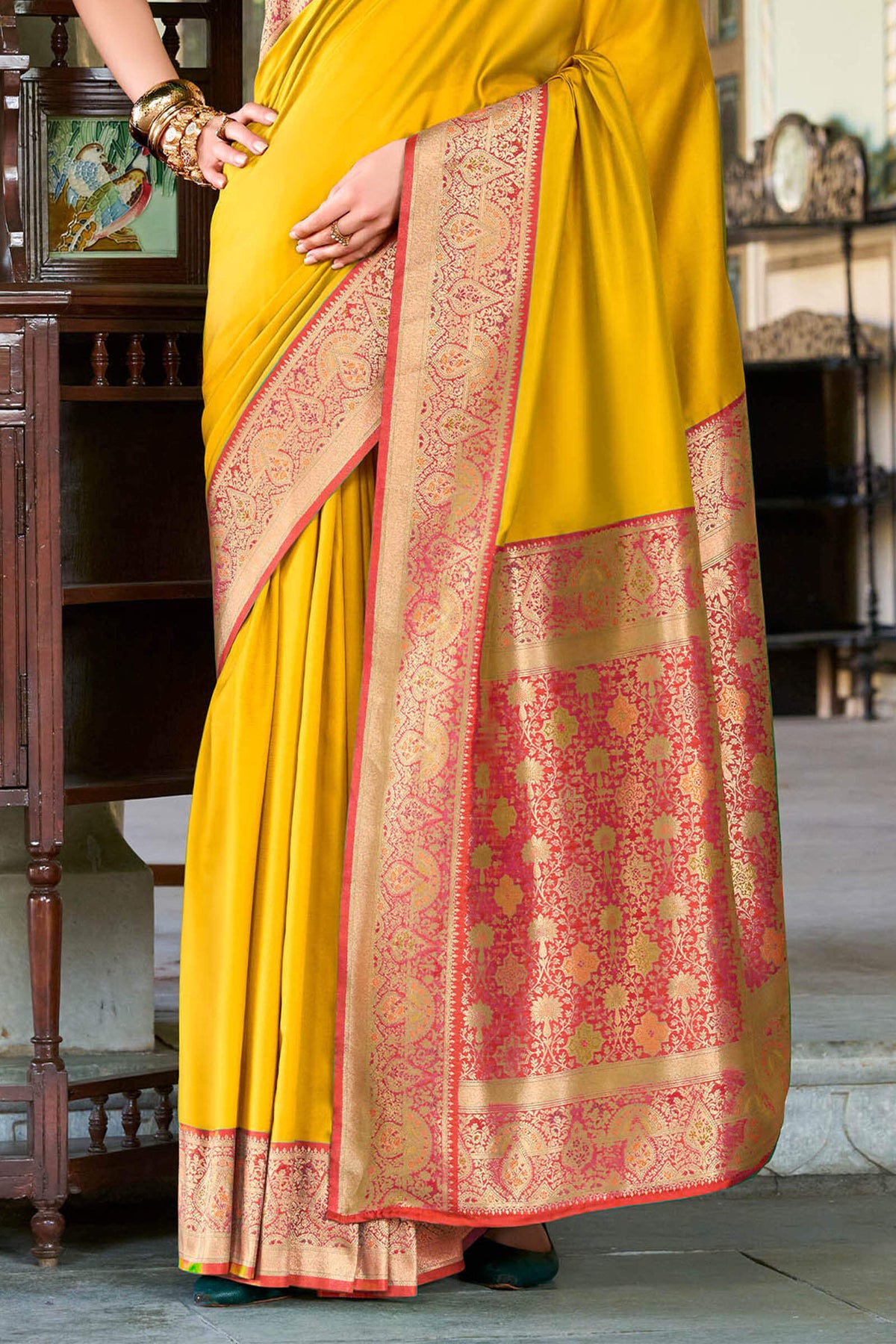 Chrome Yellow Soft Silk Saree