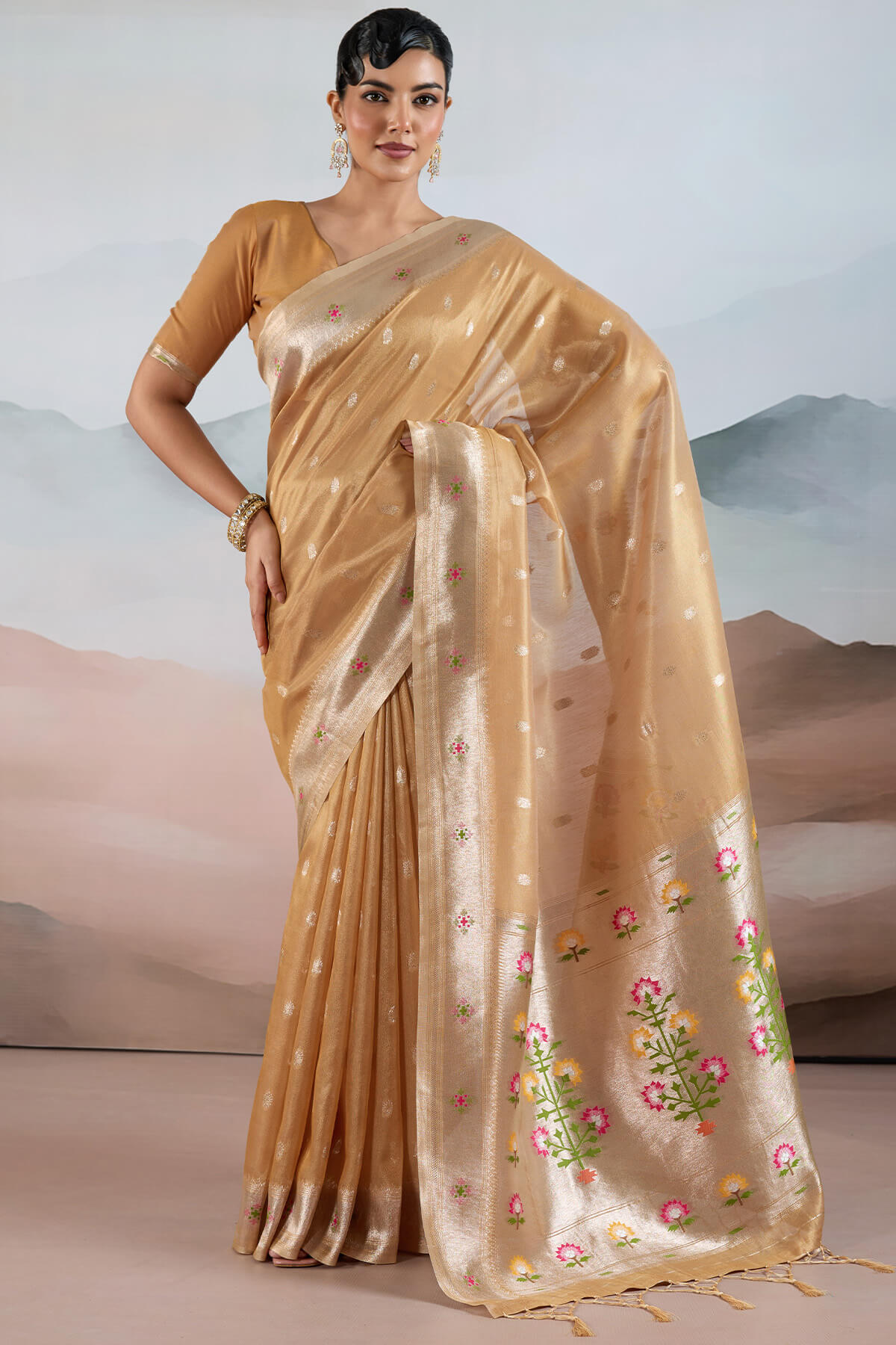 Clay Brown Paithani Tissue Silk Saree