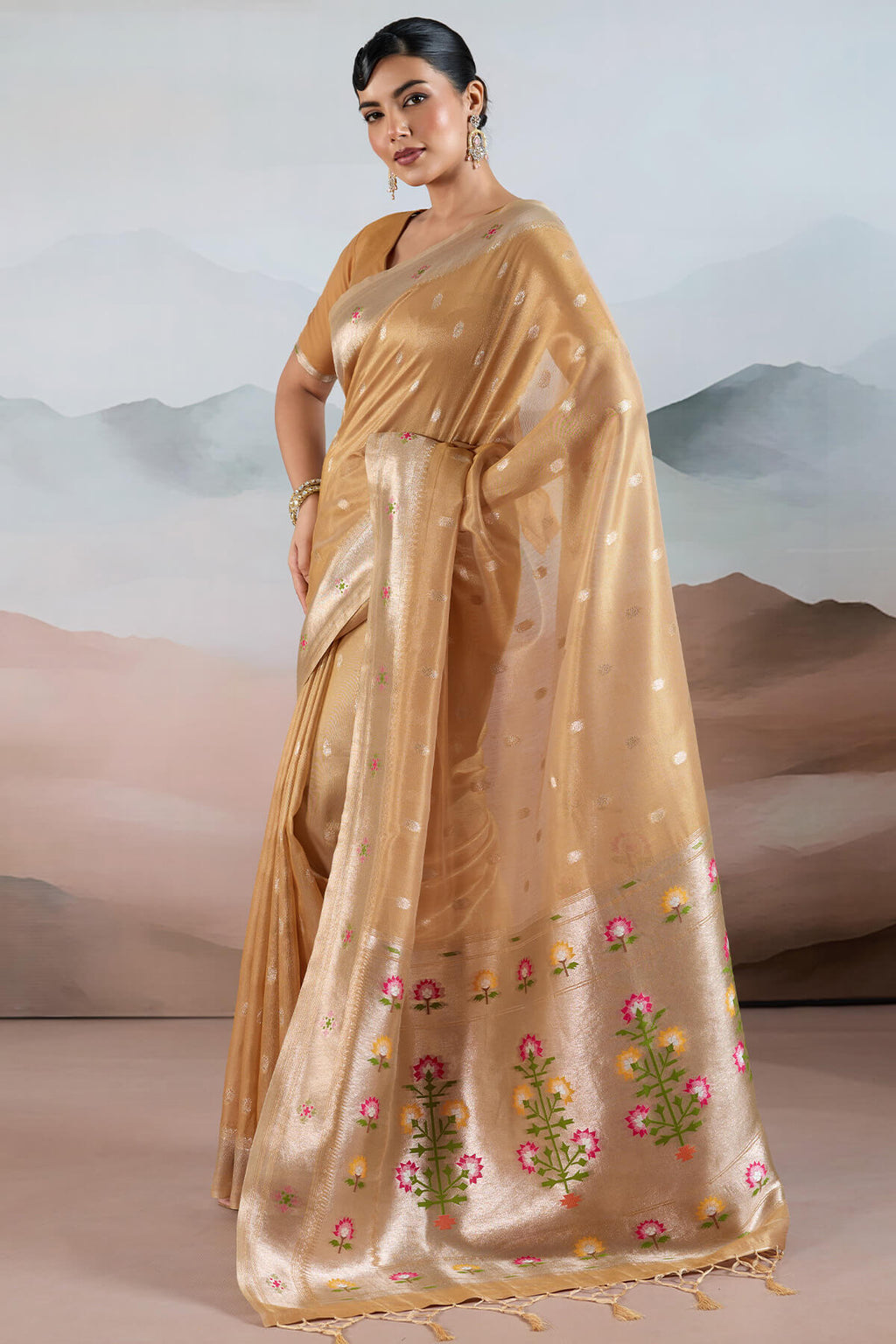 Clay Brown Paithani Tissue Silk Saree
