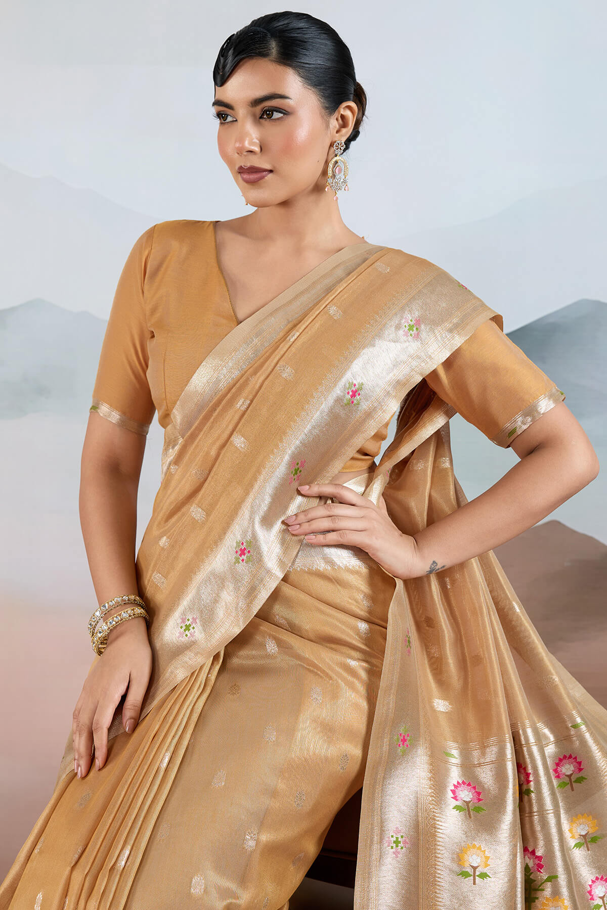 Clay Brown Paithani Tissue Silk Saree