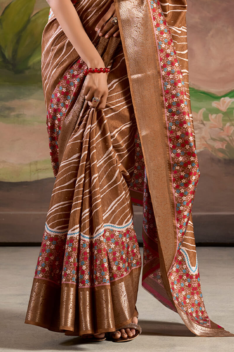 Clay Brown Printed Dola Silk Saree