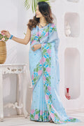 Cloudy Blue Soft Linen Silk Saree