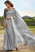 Cool Grey Soft Linen Silk Saree