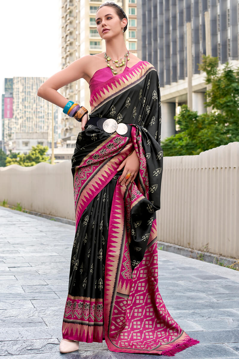 Cosmic Black Soft Banarasi Silk Saree
