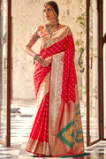 Crimson Red Soft Banarasi silk saree