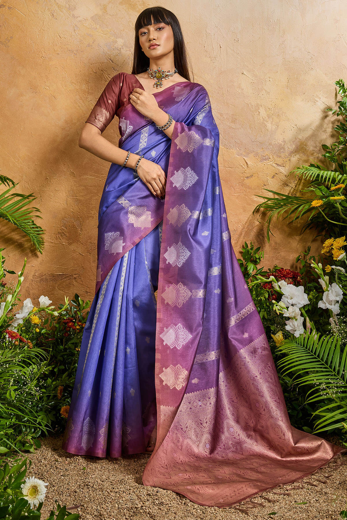 Crocus Purple Banarasi Paper Silk Saree