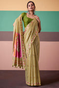 Dark Beige Munga Cotton Silk Saree