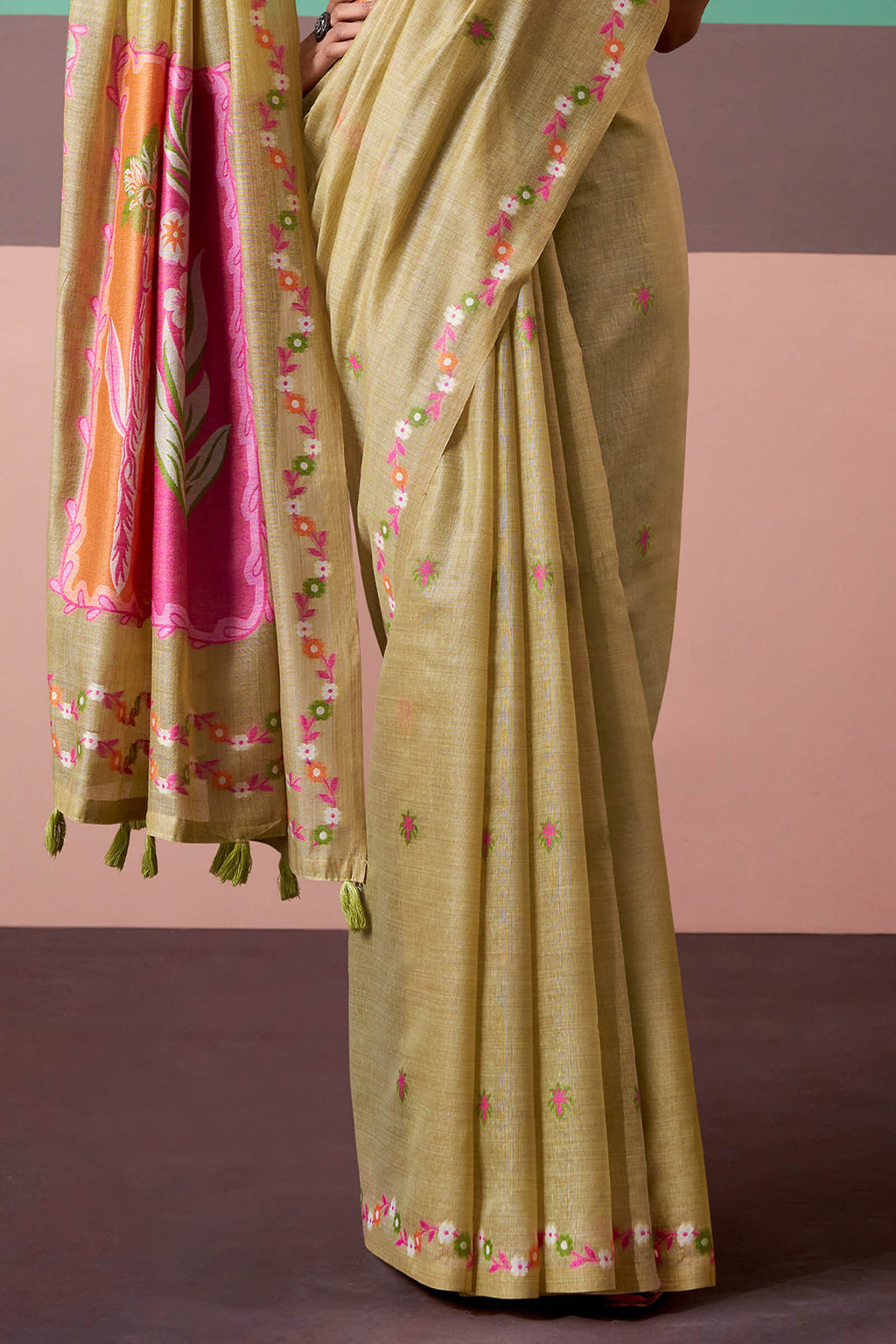 Dark Beige Munga Cotton Silk Saree