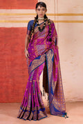 Dark Carnation Pink Handloom Banarasi Silk Saree