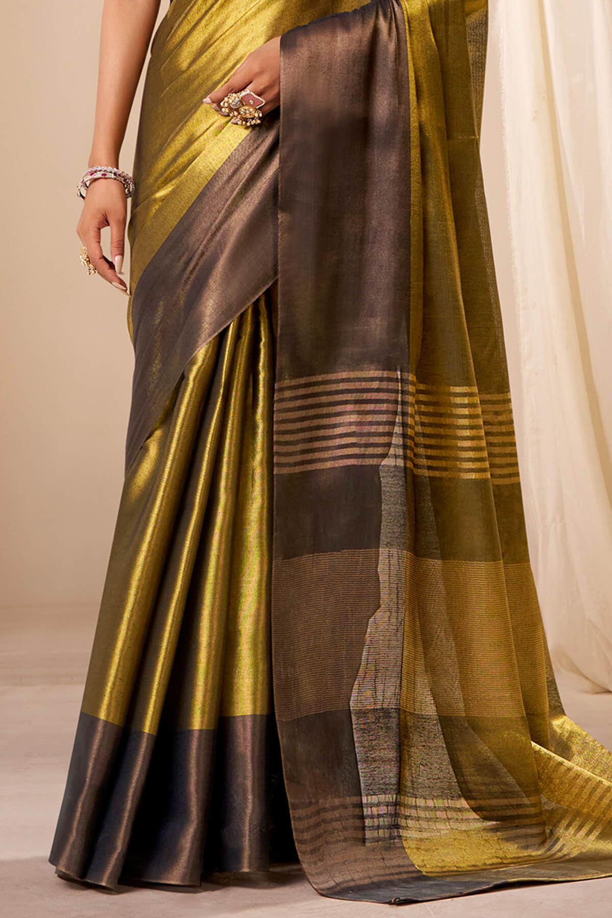 Dark Gold Banarasi Tissue Silk Saree