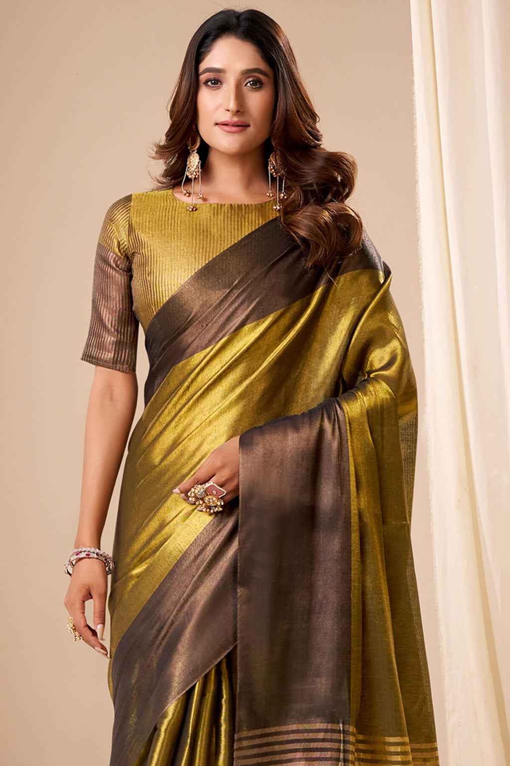 Dark Gold Banarasi Tissue Silk Saree