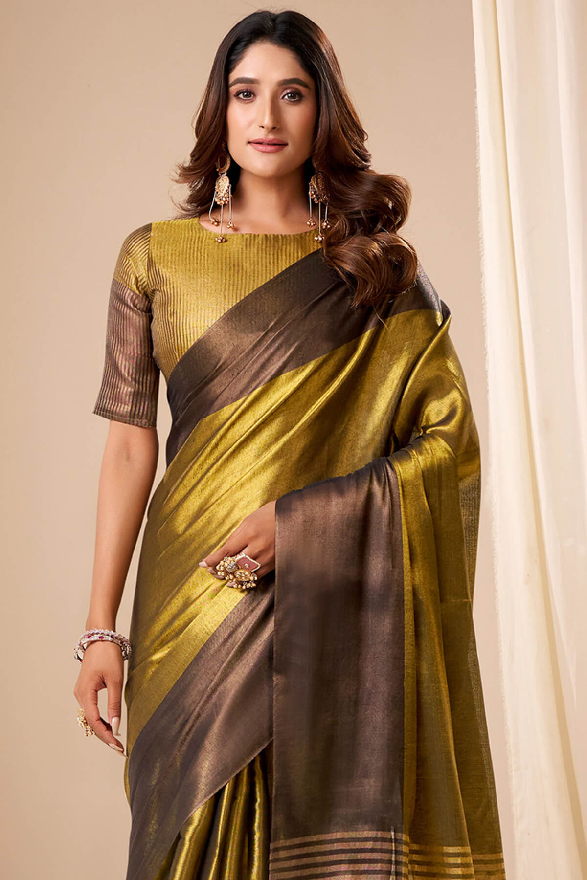 Dark Gold Banarasi Tissue Silk Saree
