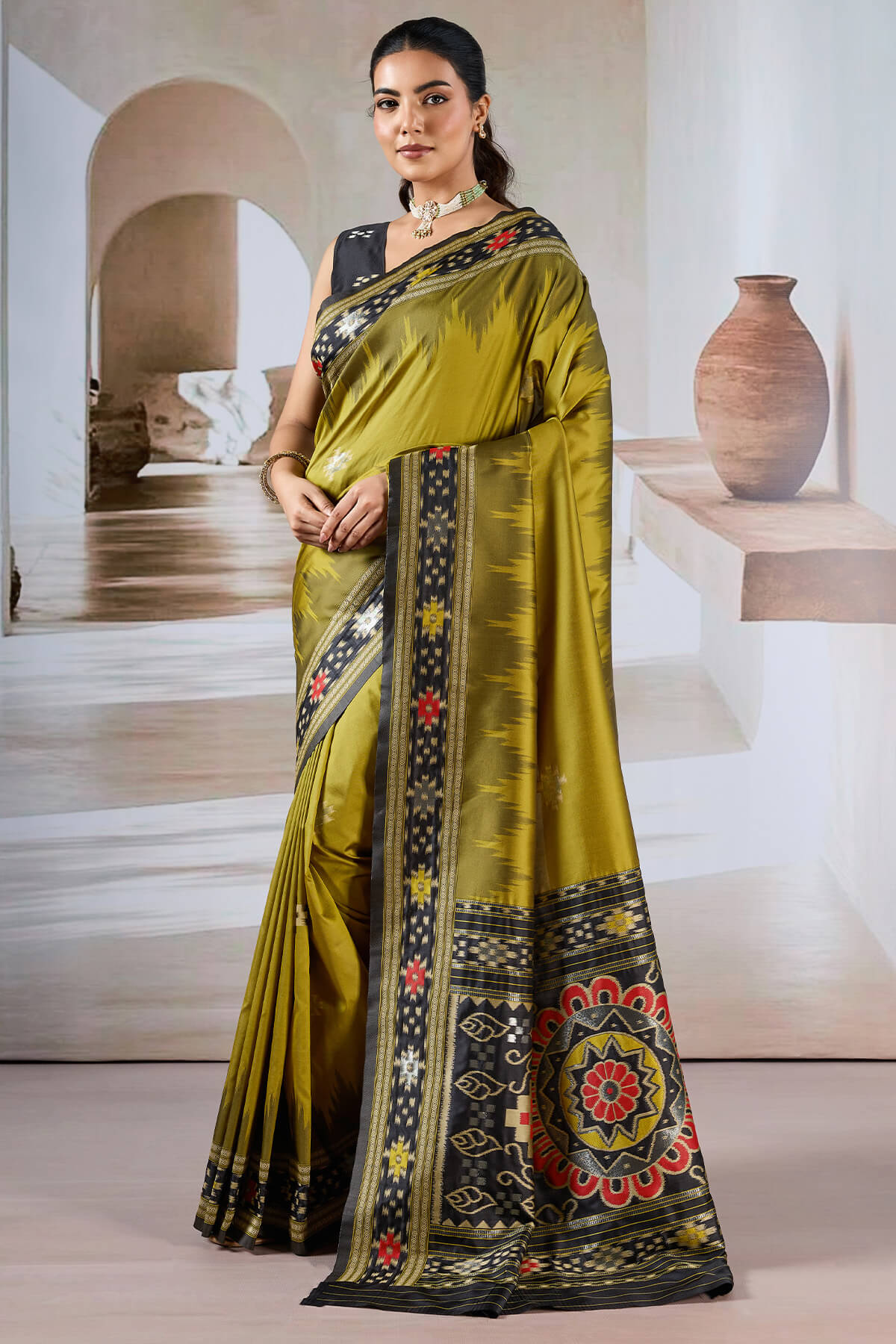Dark Gold Patola Silk Saree