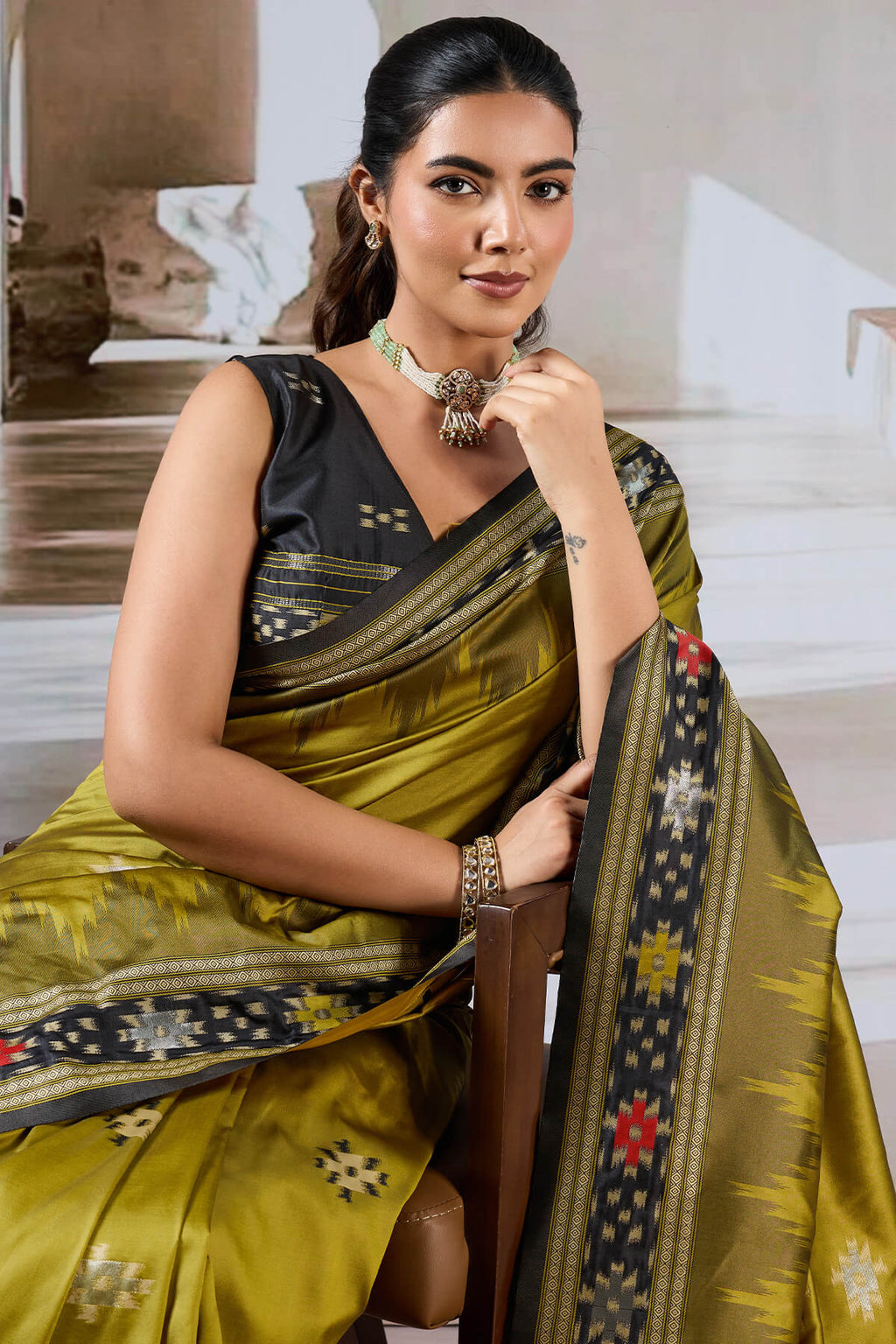 Dark Gold Patola Silk Saree
