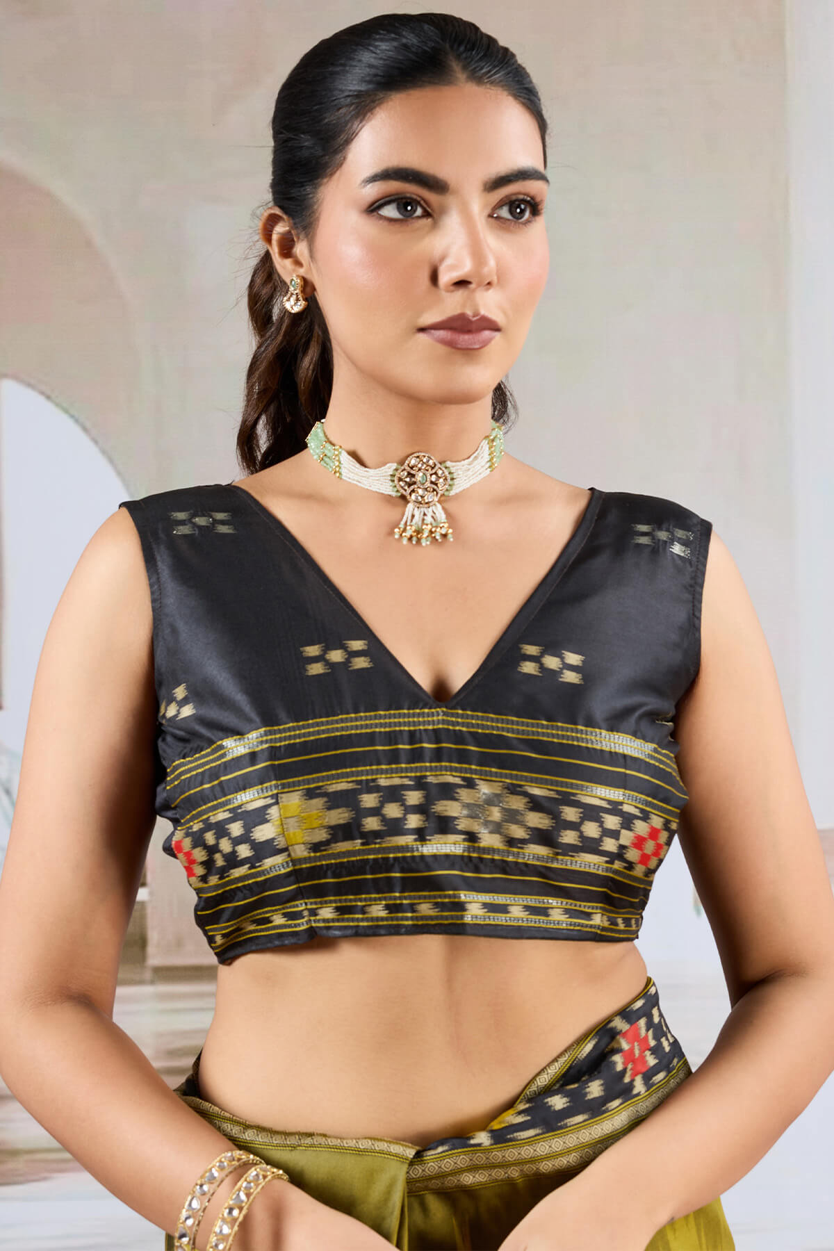 Dark Gold Patola Silk Saree