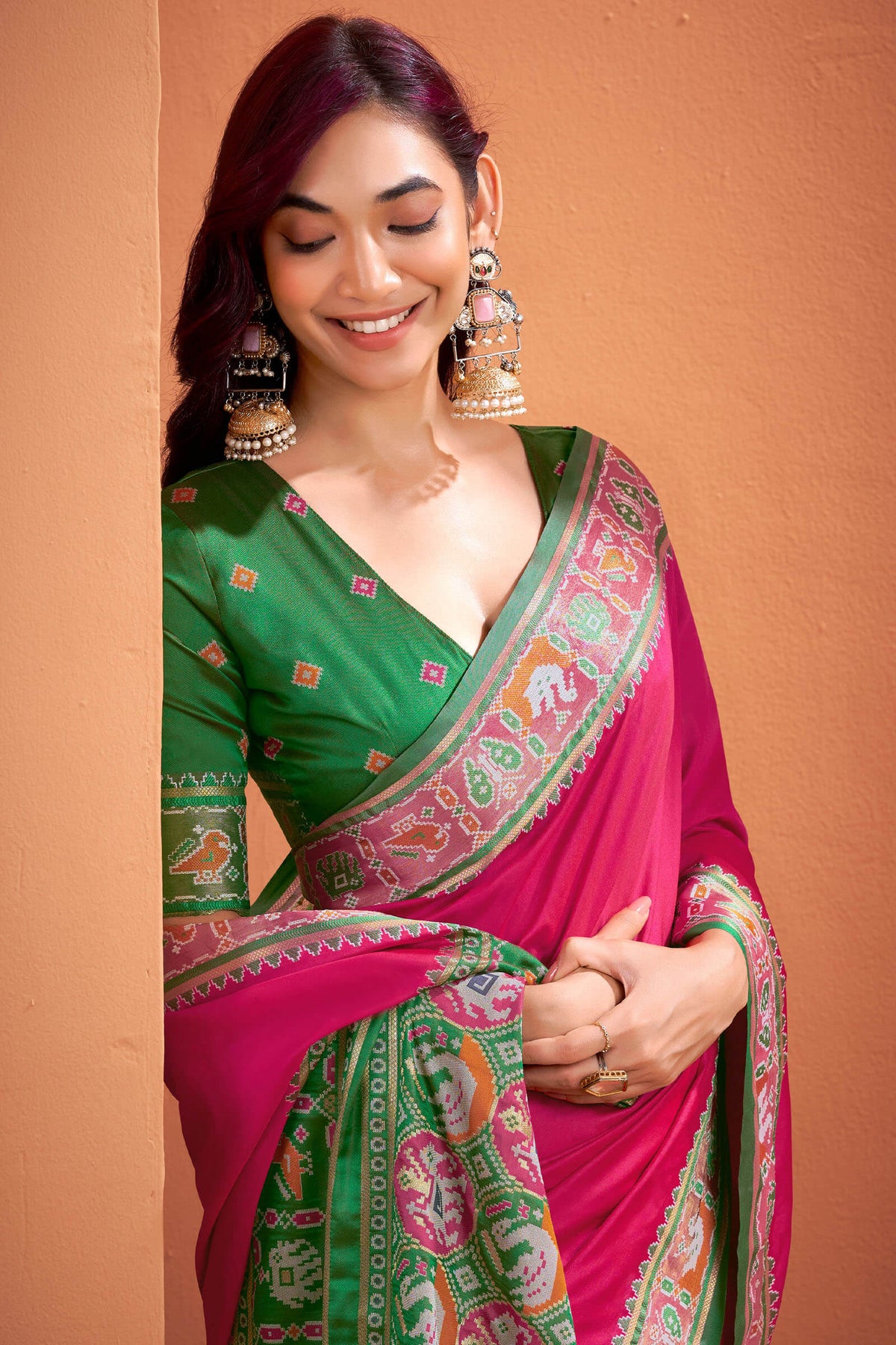 Dark Hot Pink Patola Silk Saree